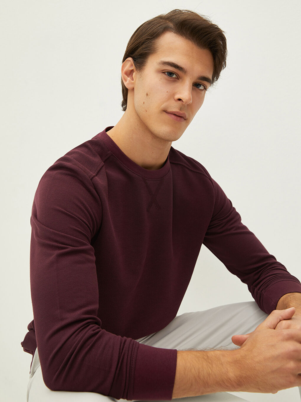 Mürdüm Bisiklet Yaka Uzun Kollu Erkek Sweatshirt