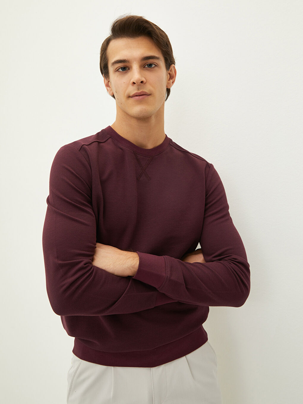 Mürdüm Bisiklet Yaka Uzun Kollu Erkek Sweatshirt-1