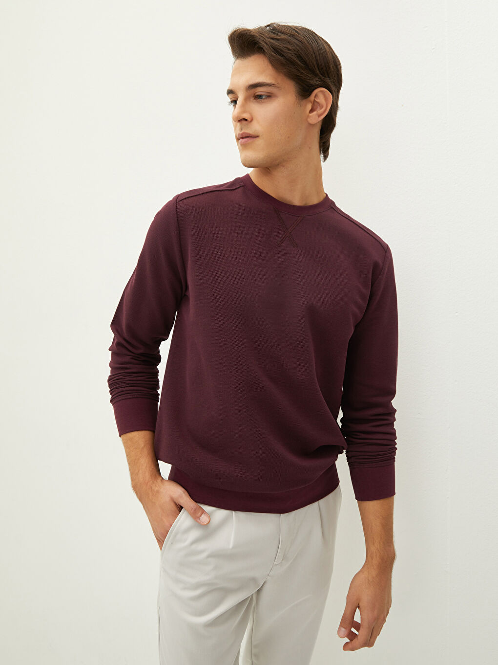 Mürdüm Bisiklet Yaka Uzun Kollu Erkek Sweatshirt-2