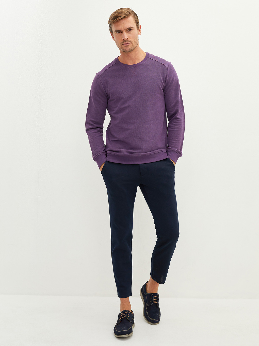 Mor Bisiklet Yaka Uzun Kollu Erkek Sweatshirt-3