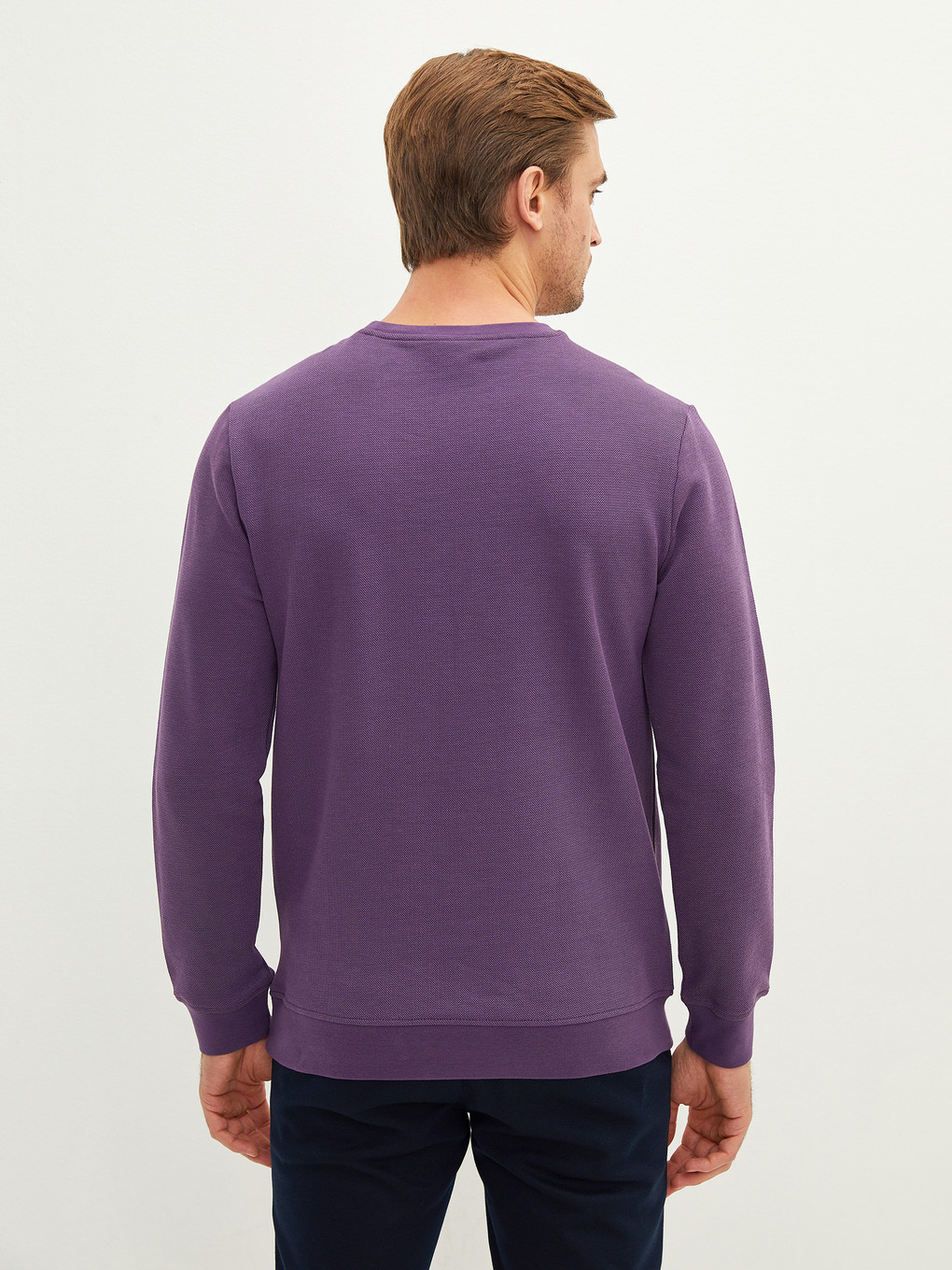 Mor Bisiklet Yaka Uzun Kollu Erkek Sweatshirt-4
