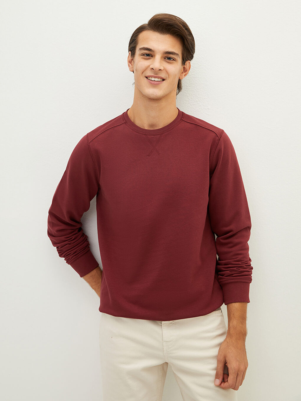 LCWAIKIKI Basic Bordo Bisiklet Yaka Uzun Kollu Kalın Erkek Sweatshirt - 2