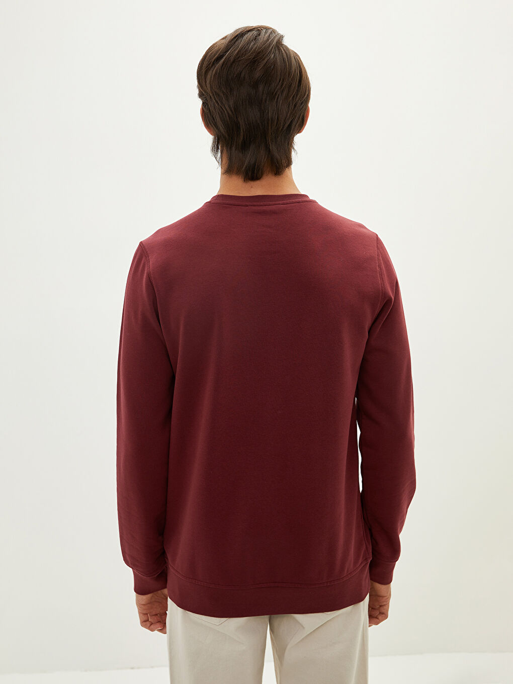 LCWAIKIKI Basic Bordo Bisiklet Yaka Uzun Kollu Kalın Erkek Sweatshirt - 4