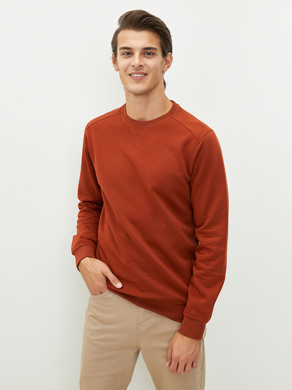 Crew Neck Long Sleeve Thick Men's Sweatshirt-1