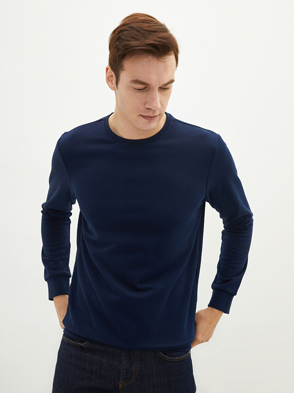 Lacivert Bisiklet Yaka Uzun Kollu Erkek Sweatshirt-1