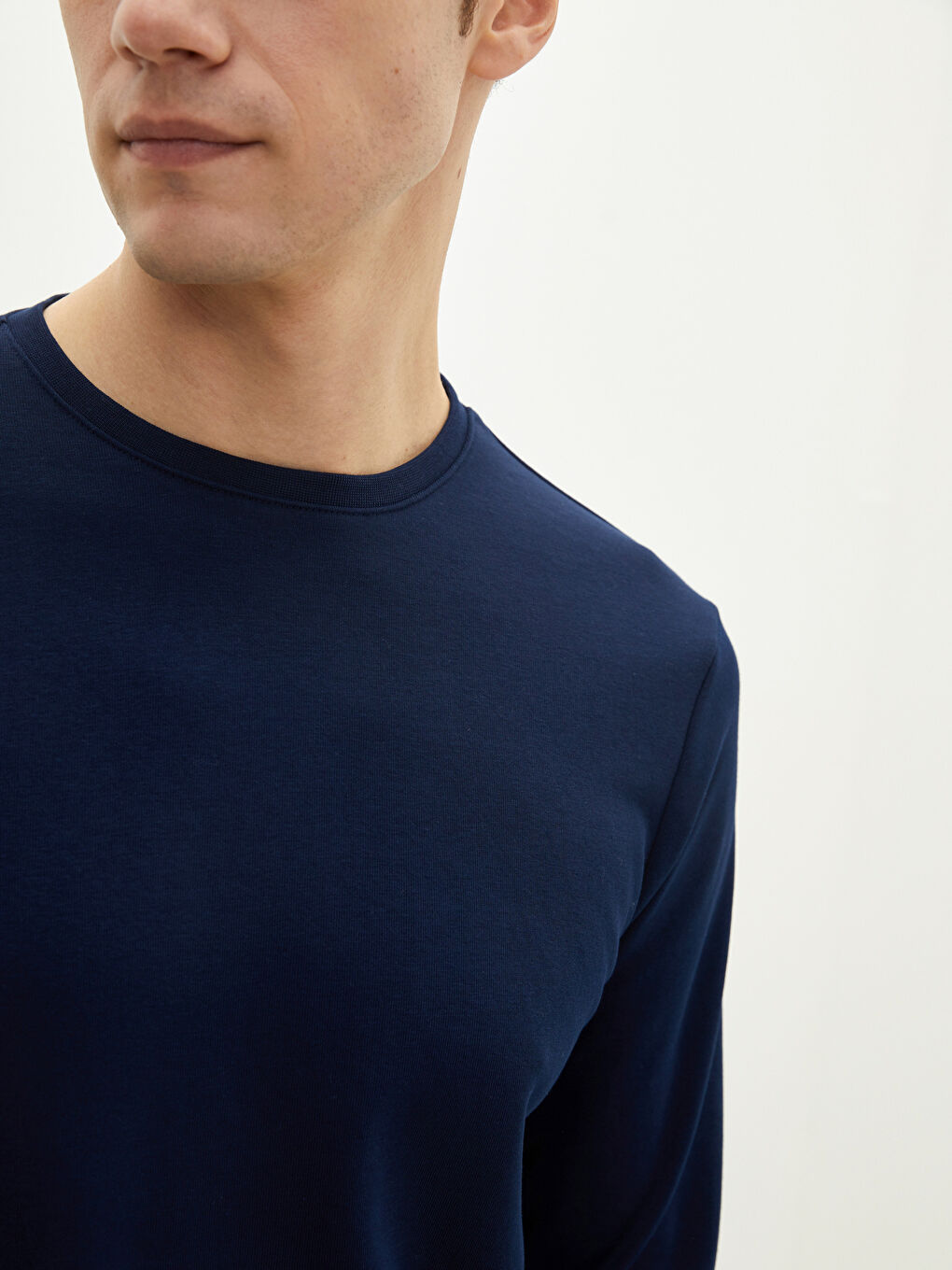 Lacivert Bisiklet Yaka Uzun Kollu Erkek Sweatshirt-2