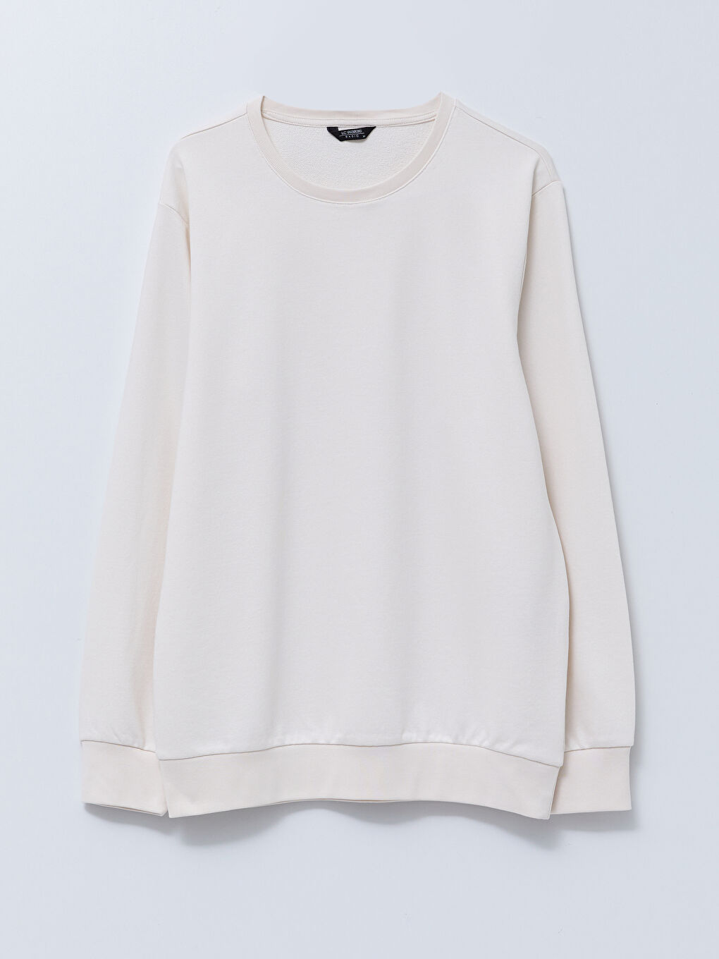 Ekru Bisiklet Yaka Uzun Kollu Erkek Sweatshirt-5