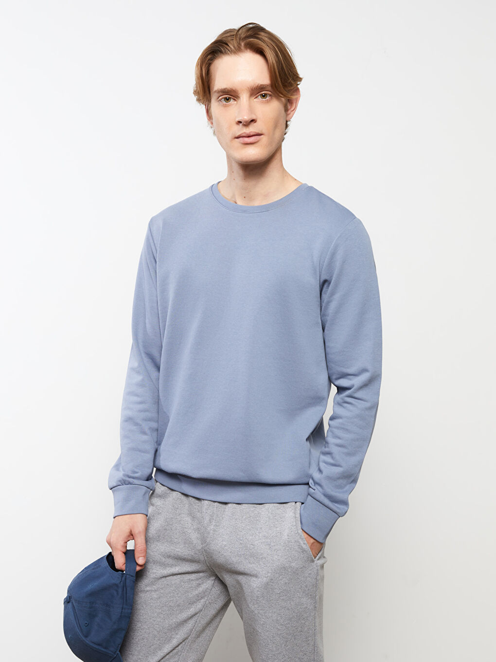 İndigo Bisiklet Yaka Uzun Kollu Erkek Sweatshirt