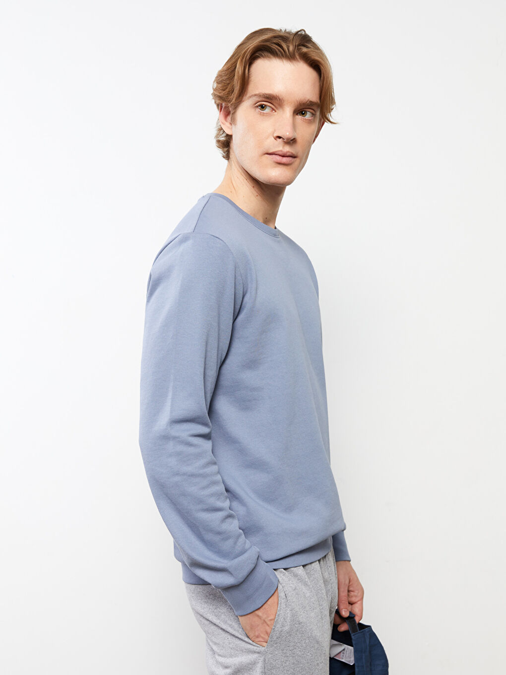 İndigo Bisiklet Yaka Uzun Kollu Erkek Sweatshirt-1