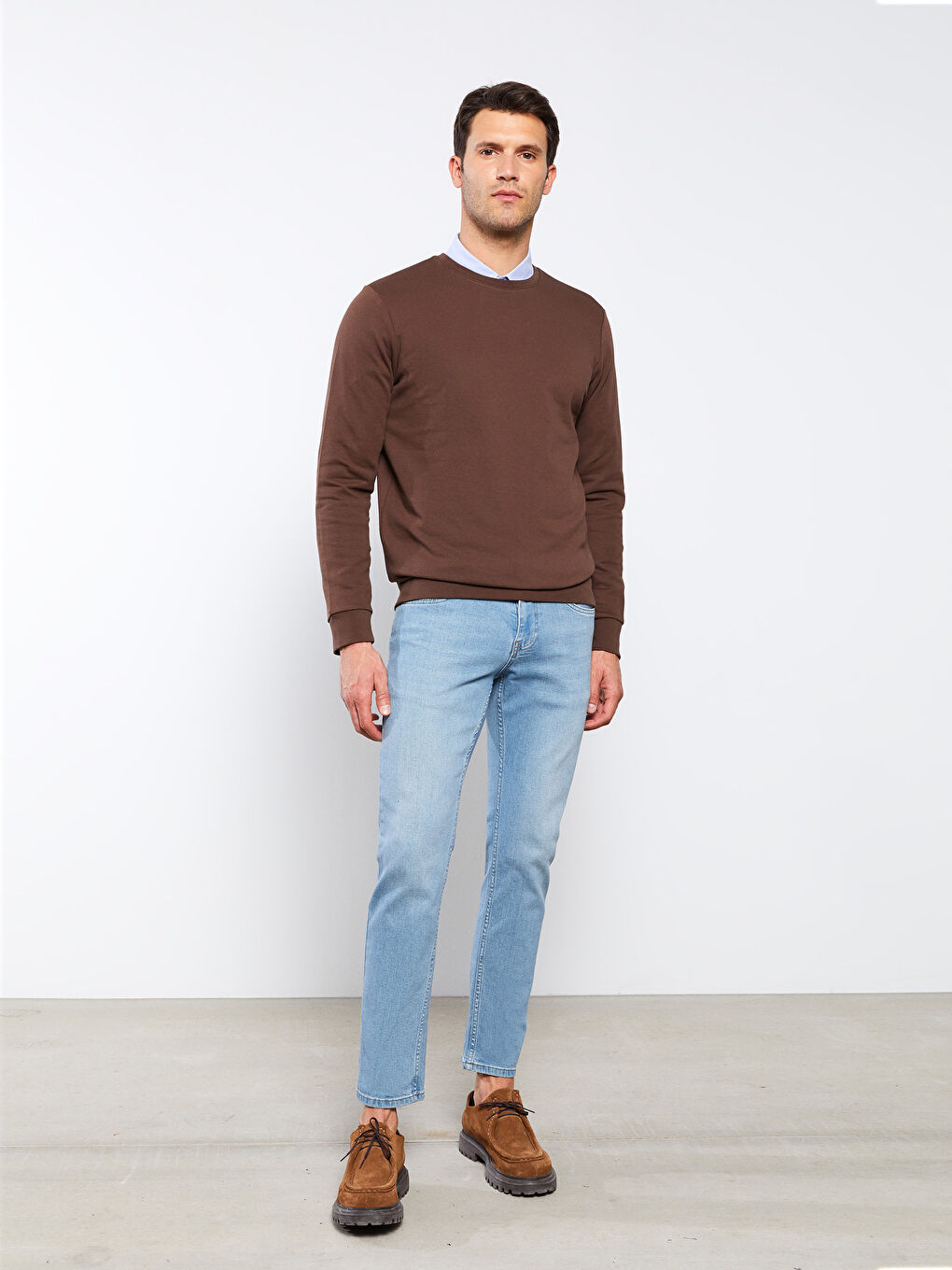 Kahverengi Bisiklet Yaka Uzun Kollu Erkek Sweatshirt-2