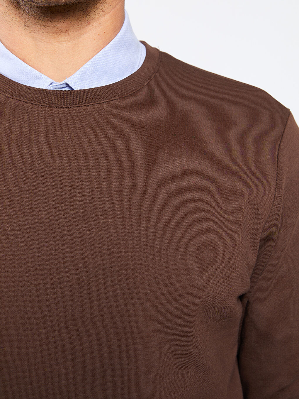 Kahverengi Bisiklet Yaka Uzun Kollu Erkek Sweatshirt-3