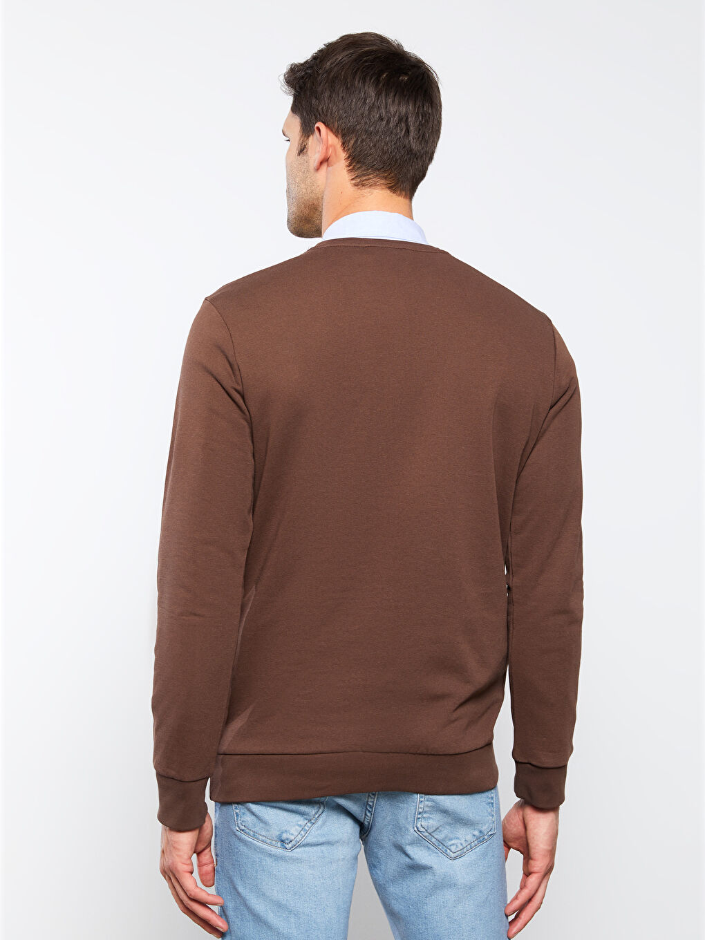 Kahverengi Bisiklet Yaka Uzun Kollu Erkek Sweatshirt-4