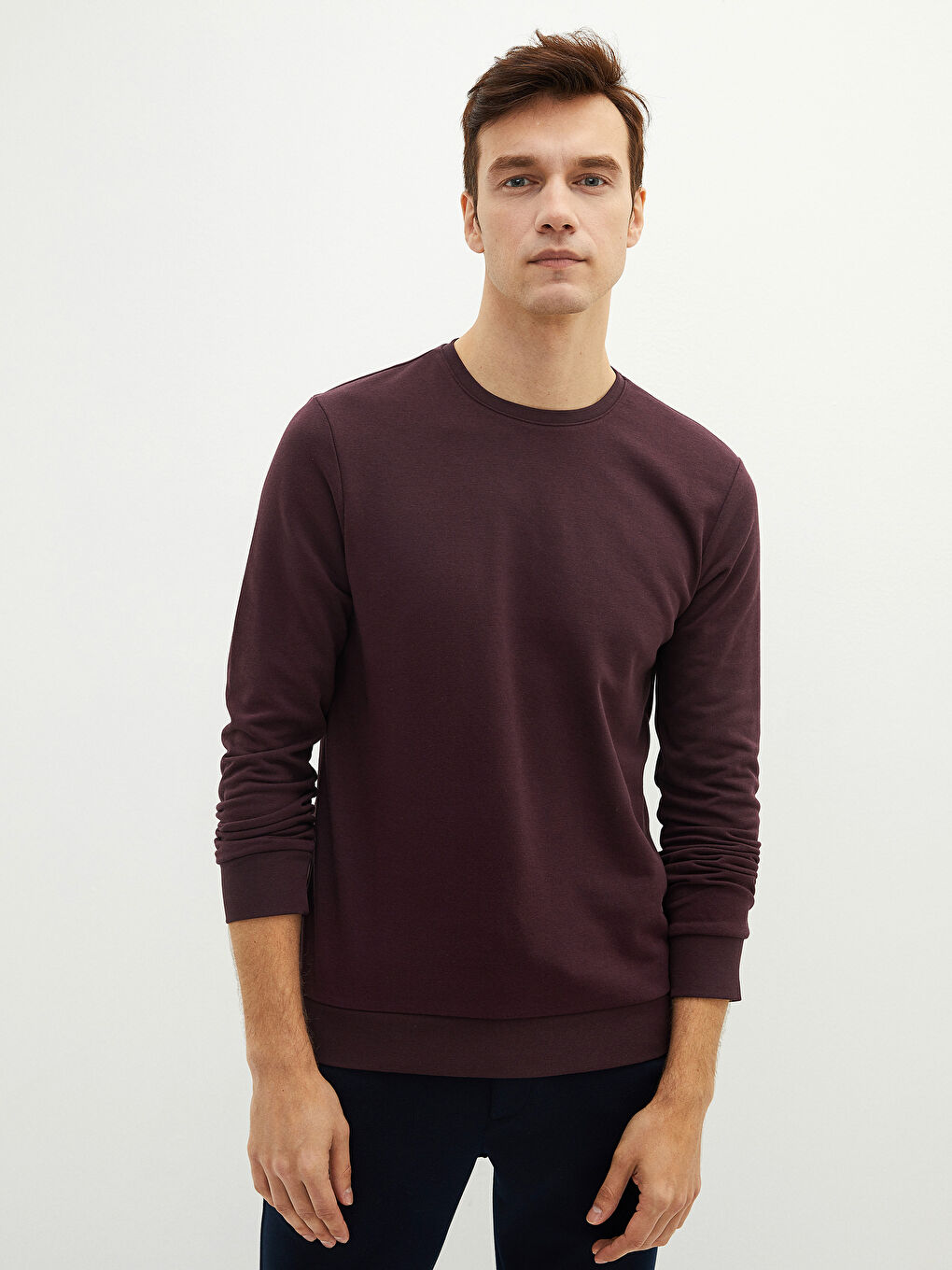 Mürdüm Bisiklet Yaka Uzun Kollu Erkek Sweatshirt