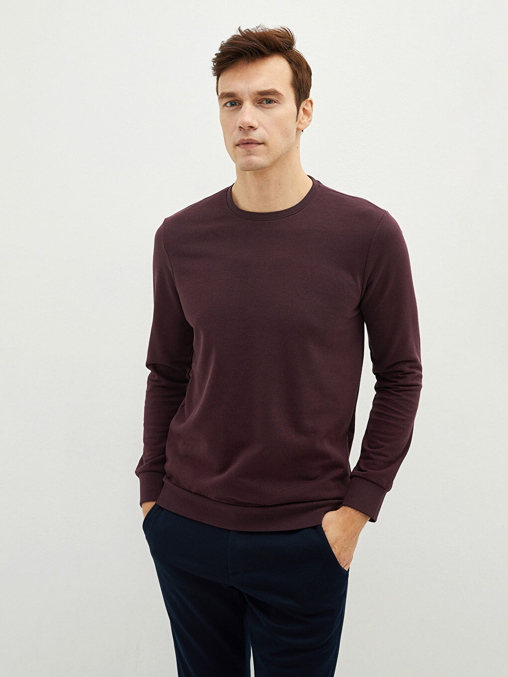 Mürdüm Bisiklet Yaka Uzun Kollu Erkek Sweatshirt-1