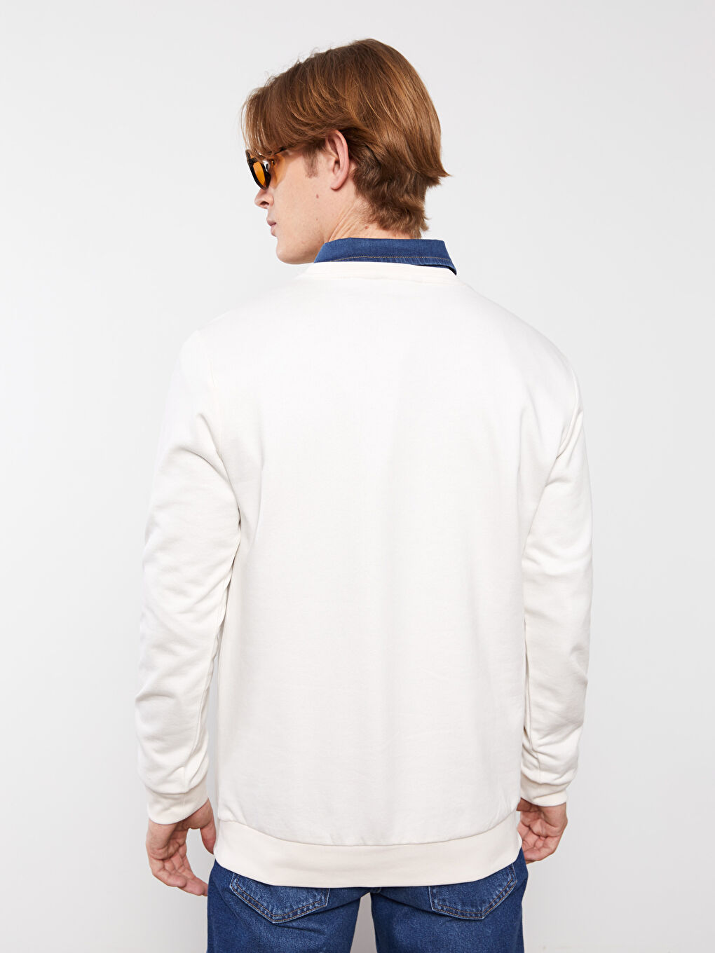 Ekru Bisiklet Yaka Uzun Kollu Erkek Sweatshirt-4