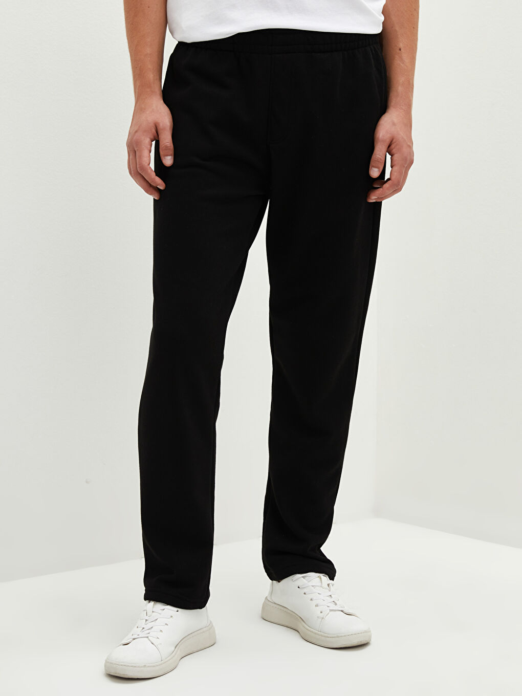 Siyah Standart Kalıp Erkek Kalın Eşofman Altı-2