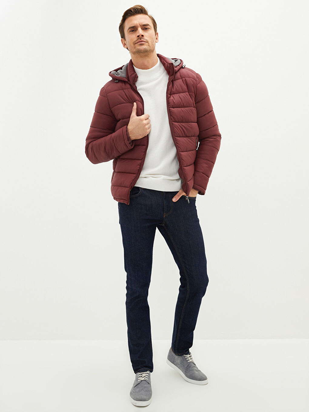 Geacă Matlasată Groasă Pentru Bărbați Cu Glugă Mare Modelată