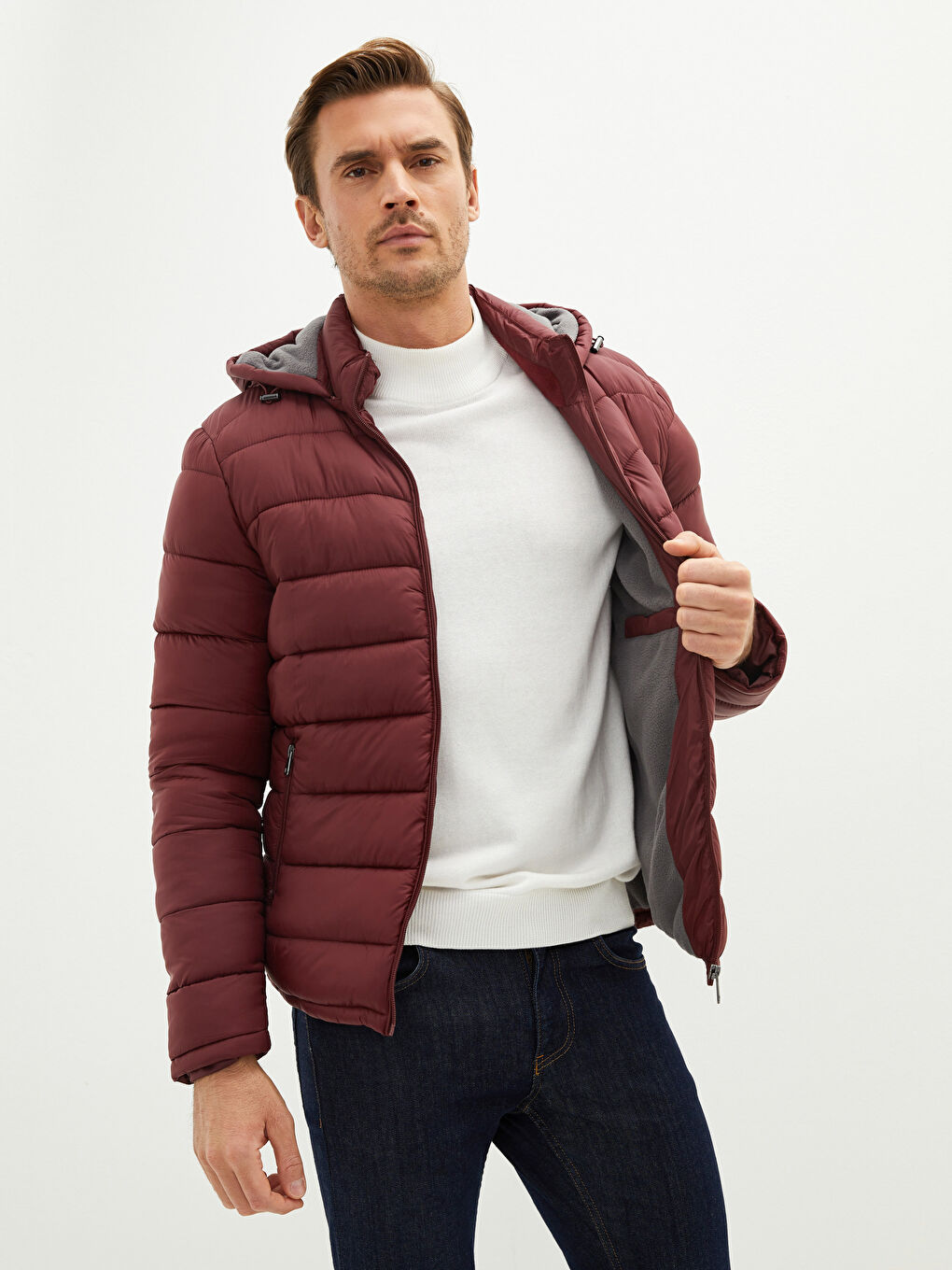 Geacă Matlasată Groasă Pentru Bărbați Cu Glugă Mare Modelată-1