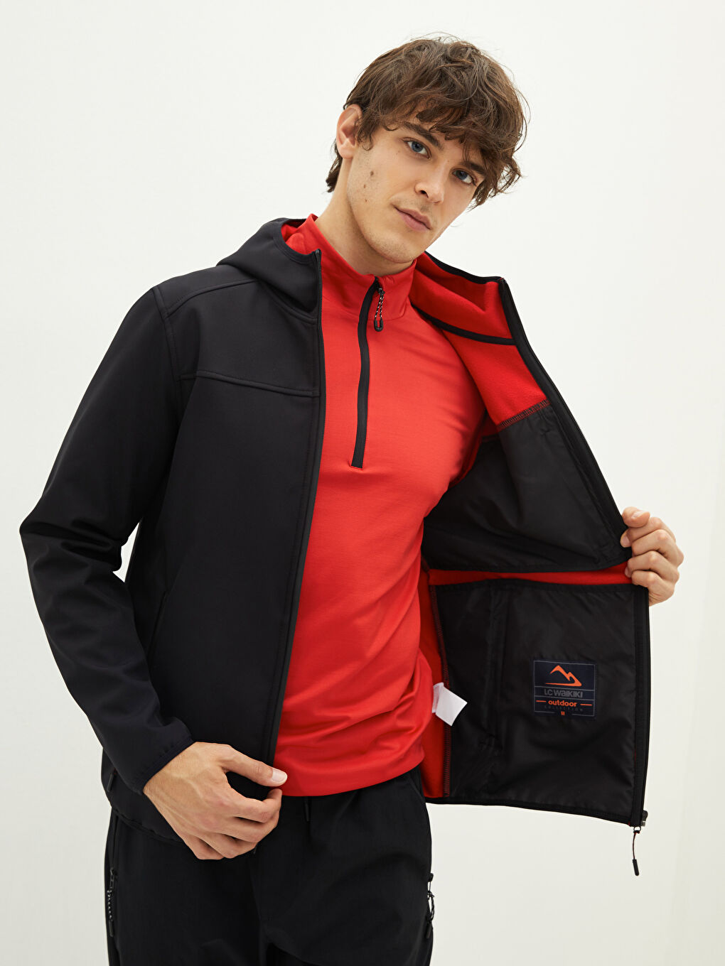 Siyah Rahat Kalıp Kapüşonlu İnce Erkek Yağmurluk-3