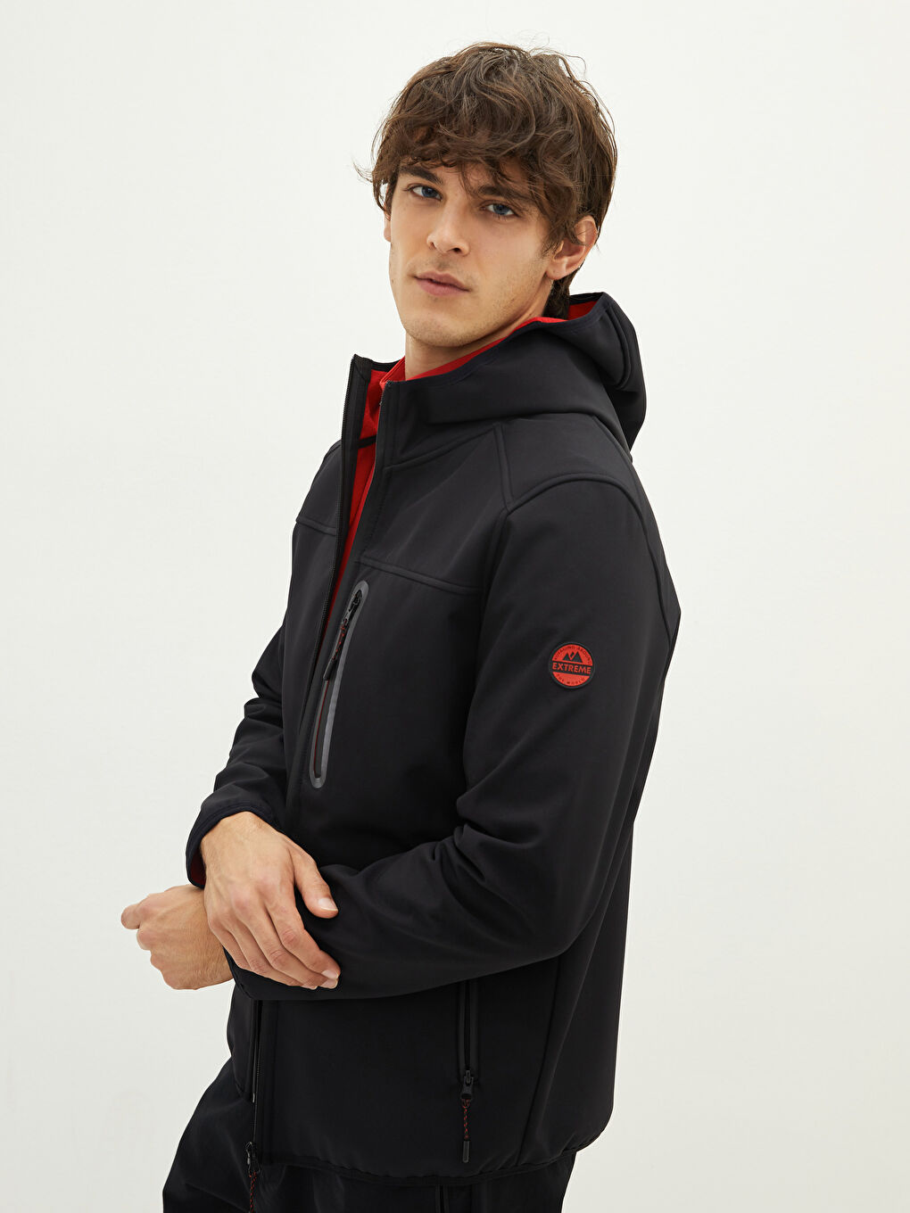 Siyah Rahat Kalıp Kapüşonlu İnce Erkek Yağmurluk-4