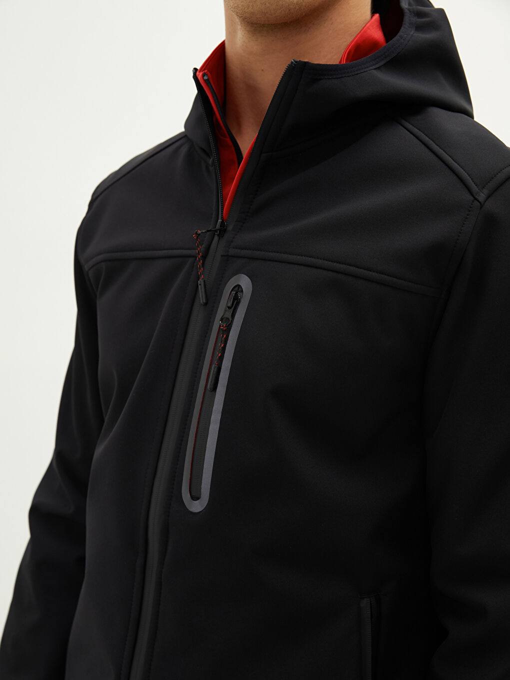 Siyah Rahat Kalıp Kapüşonlu İnce Erkek Yağmurluk-6