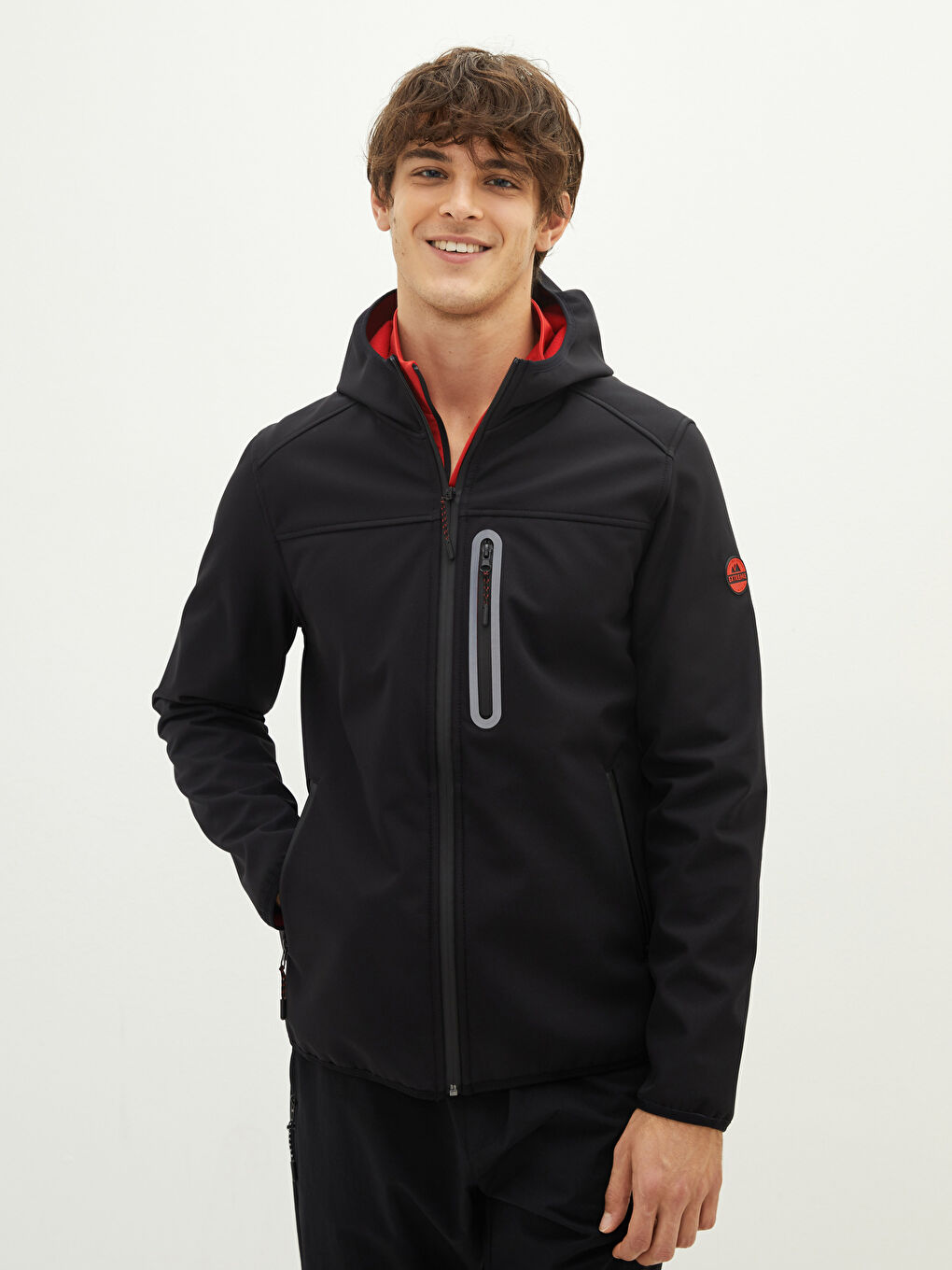 Siyah Rahat Kalıp Kapüşonlu İnce Erkek Yağmurluk-1