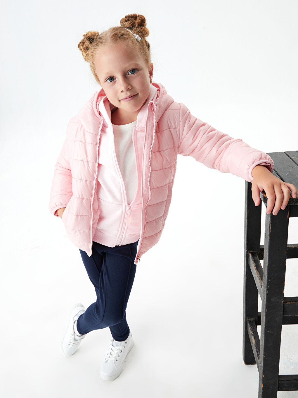 Толстовка на молнии с капюшоном и длинным рукавом для девочек-3