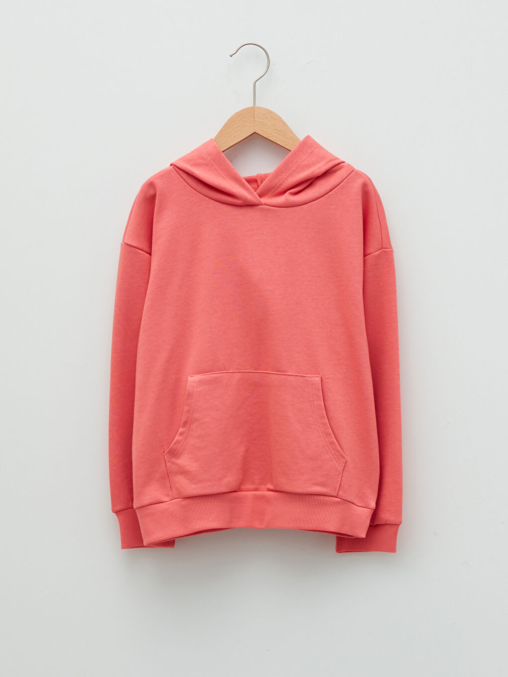 Mercan Kapüşonlu Basic Uzun Kollu Kız Çocuk Sweatshirt