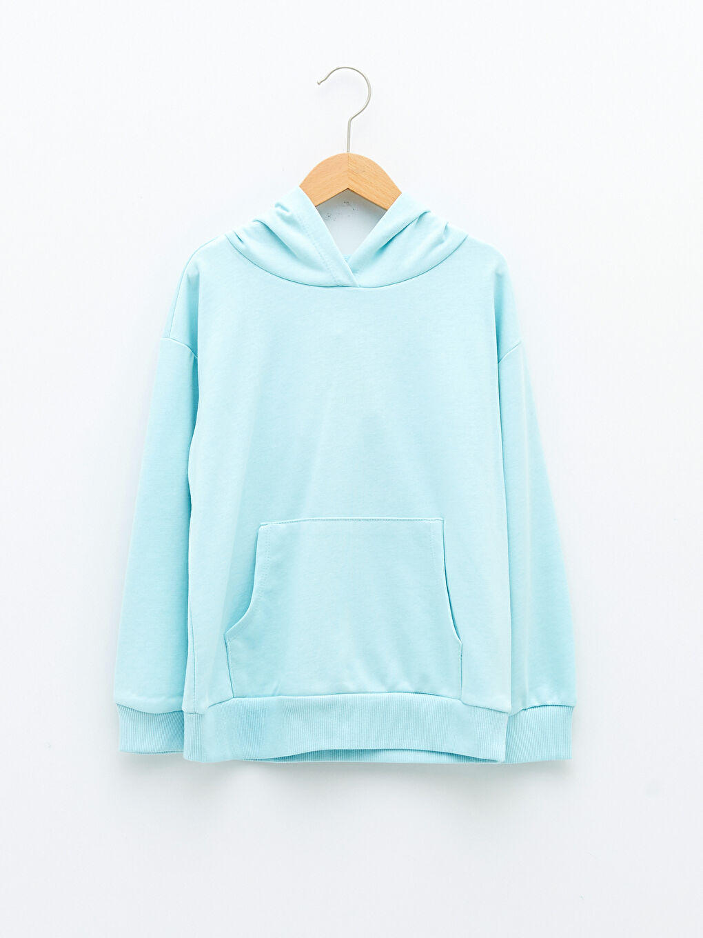 Mavi Kapüşonlu Basic Uzun Kollu Kız Çocuk Sweatshirt