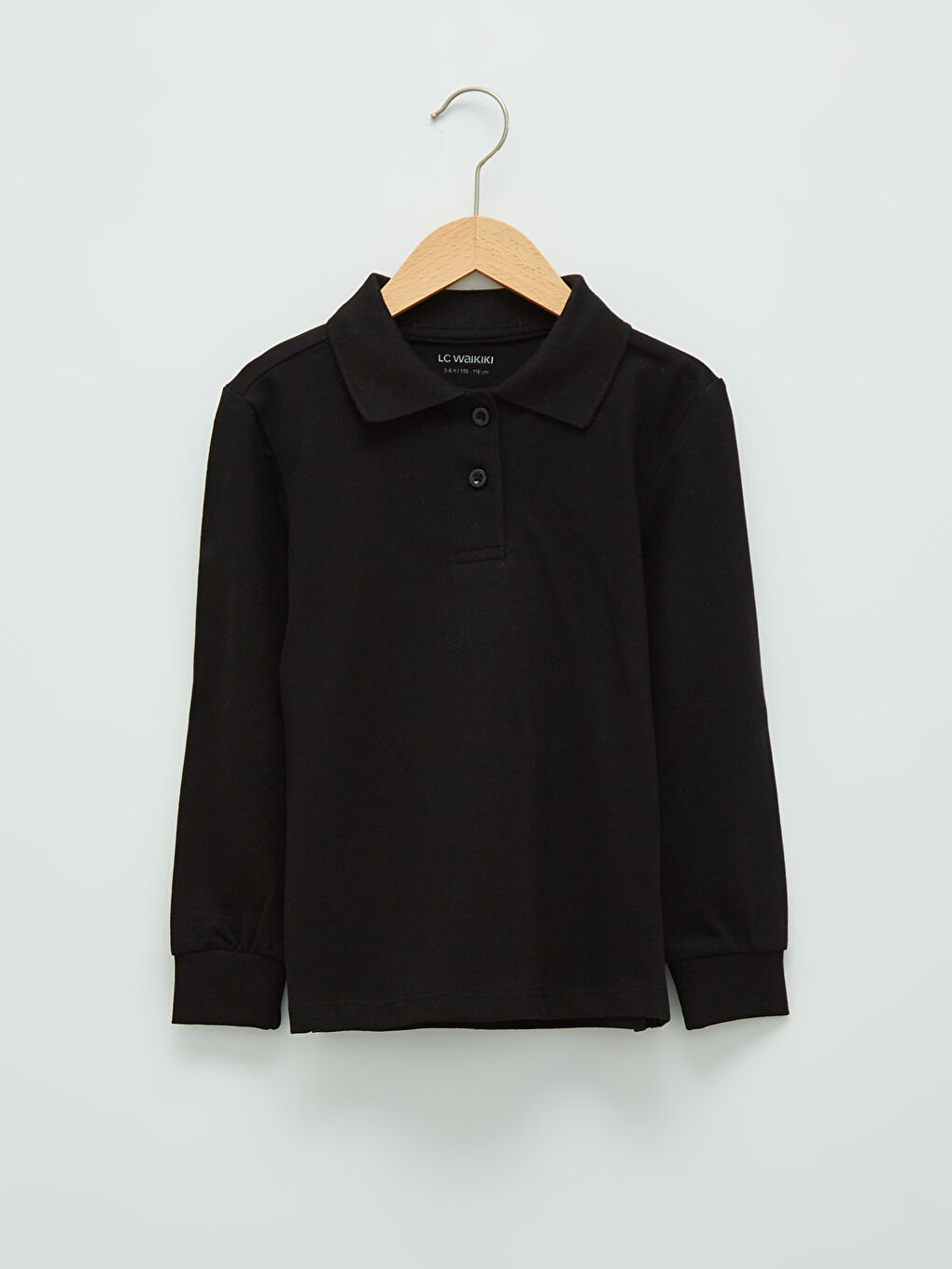 Polo Neck Basic Long Sleeve Girls' T-Shirt