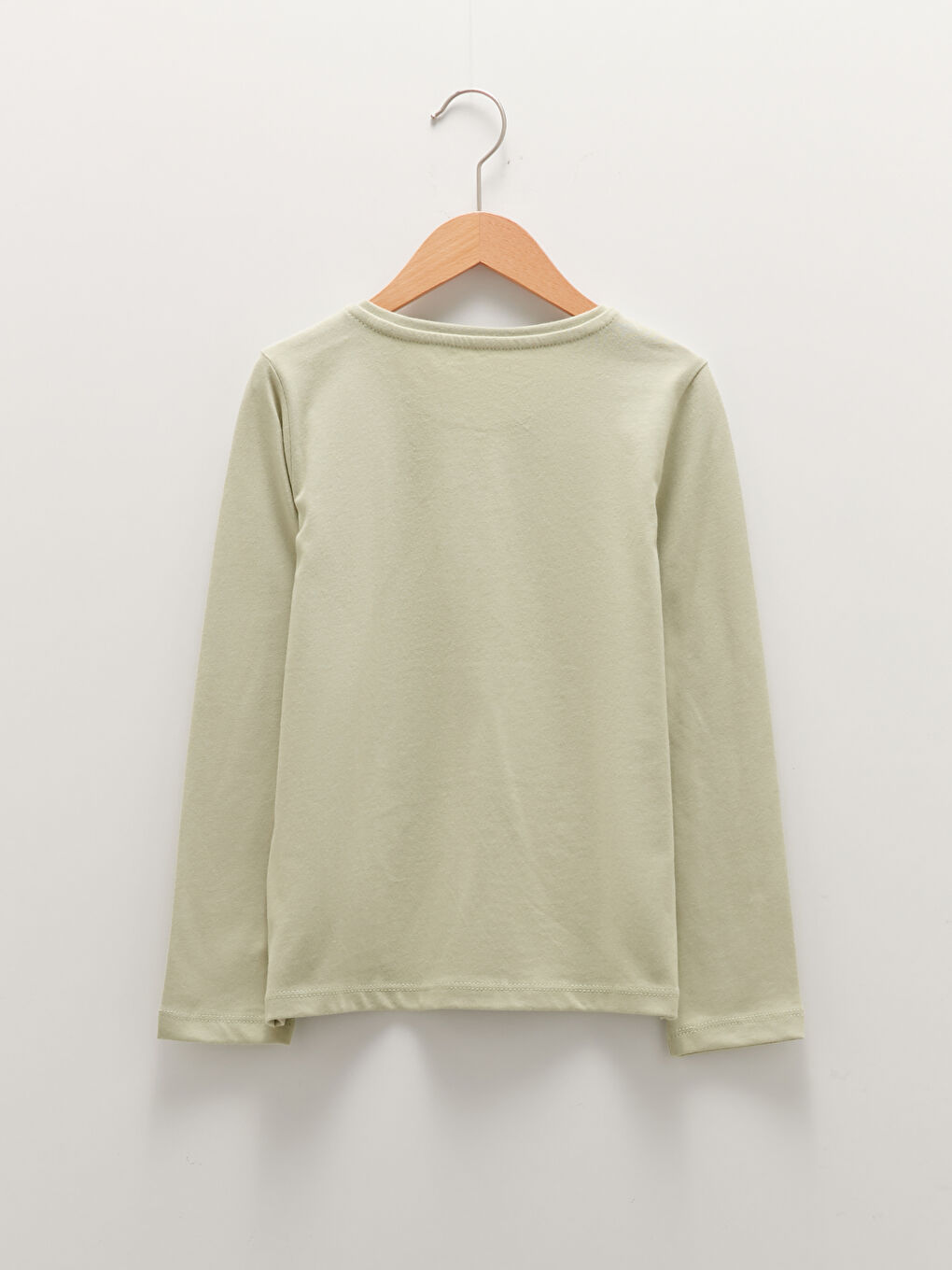 Yeşil Bisiklet Yaka Basic Uzun Kollu Kız Çocuk Tişört-1