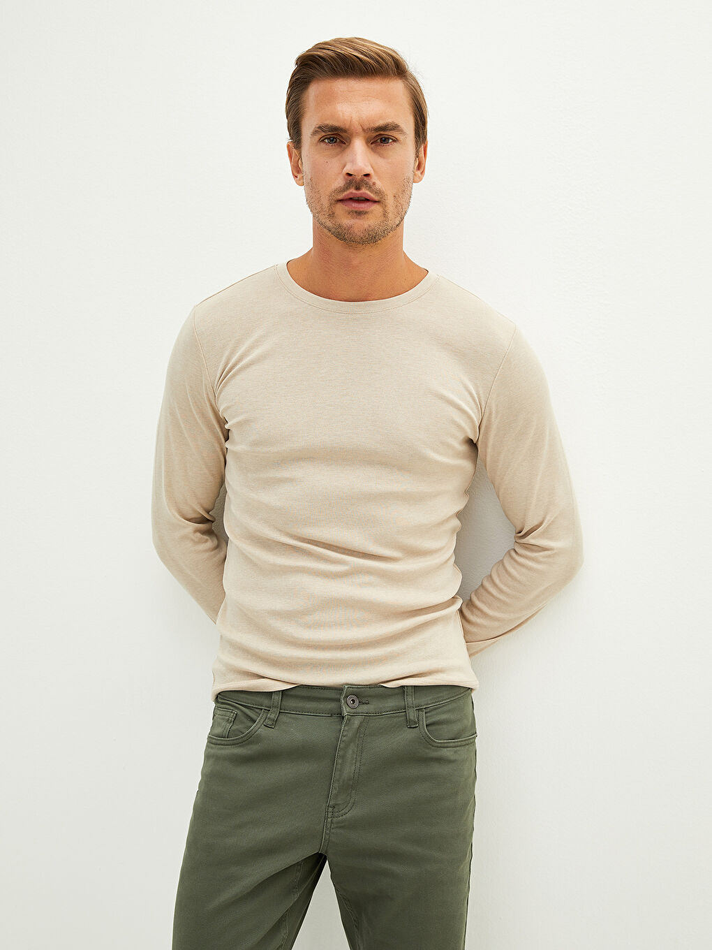 Crew Neck Long Sleeve Basic Men's T-shirt-2