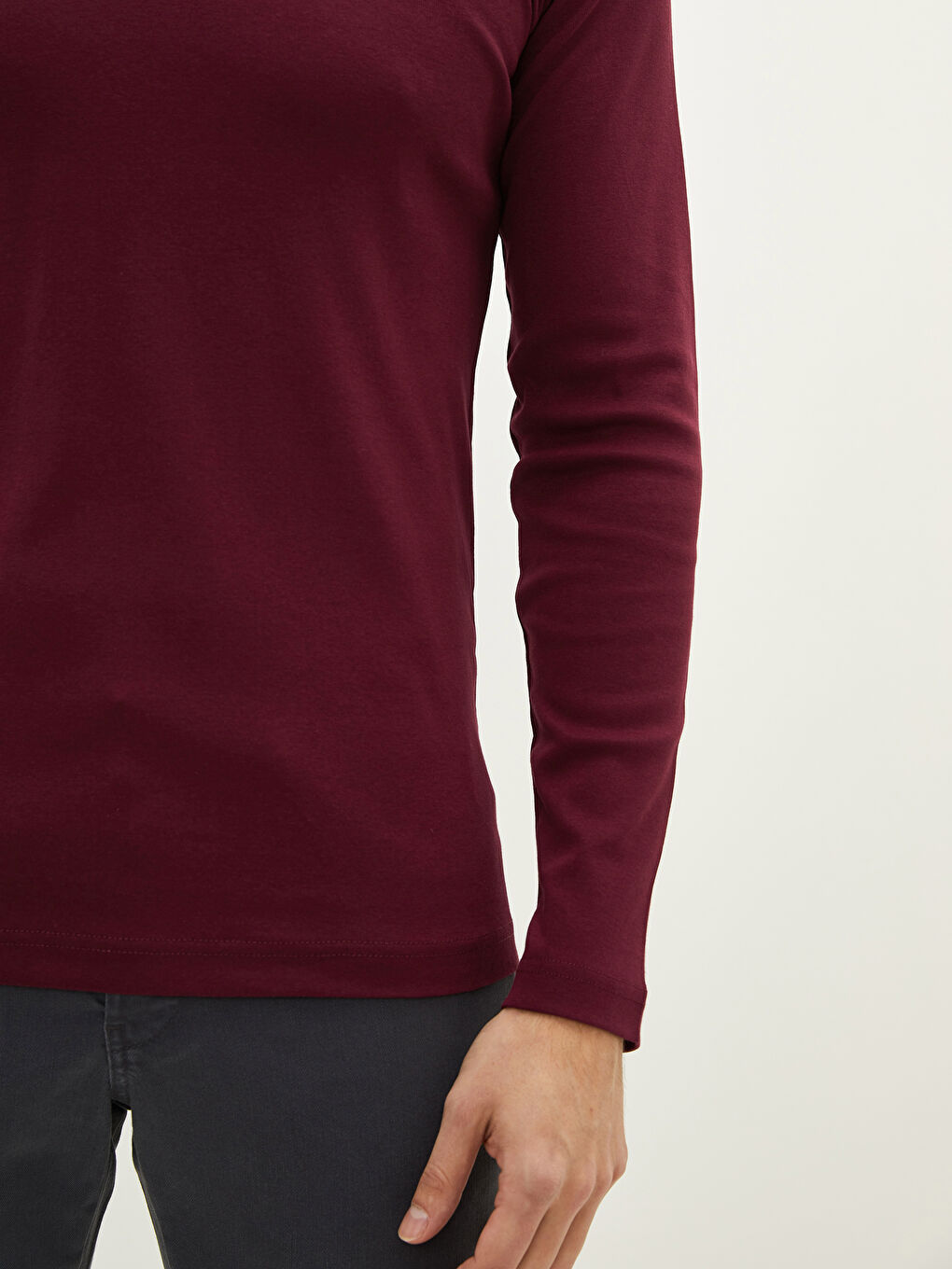 Bordo Bisiklet Yaka Uzun Kollu Basic Erkek Tişört-3