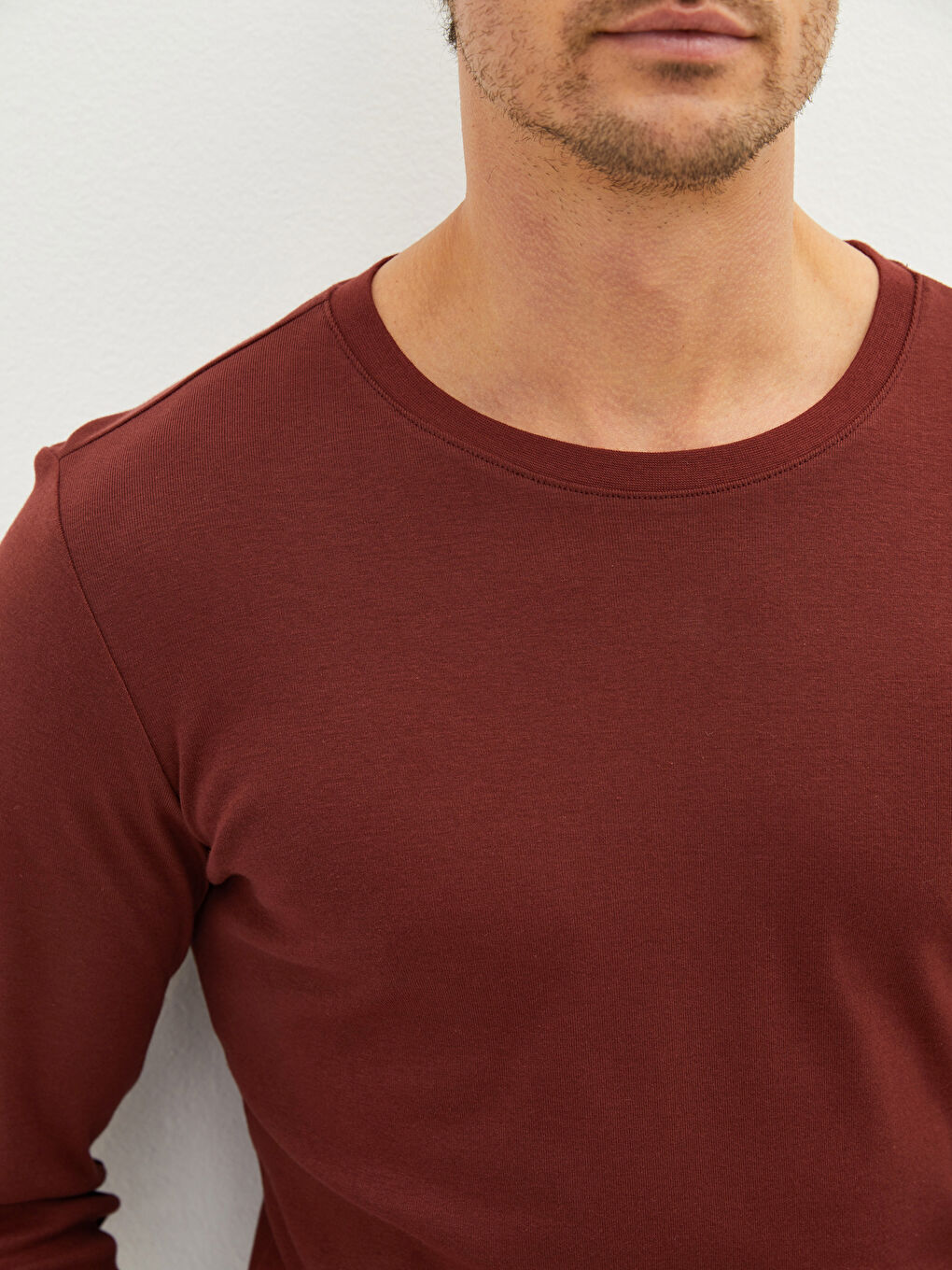 Kahverengi Bisiklet Yaka Uzun Kollu Basic Erkek Tişört-2