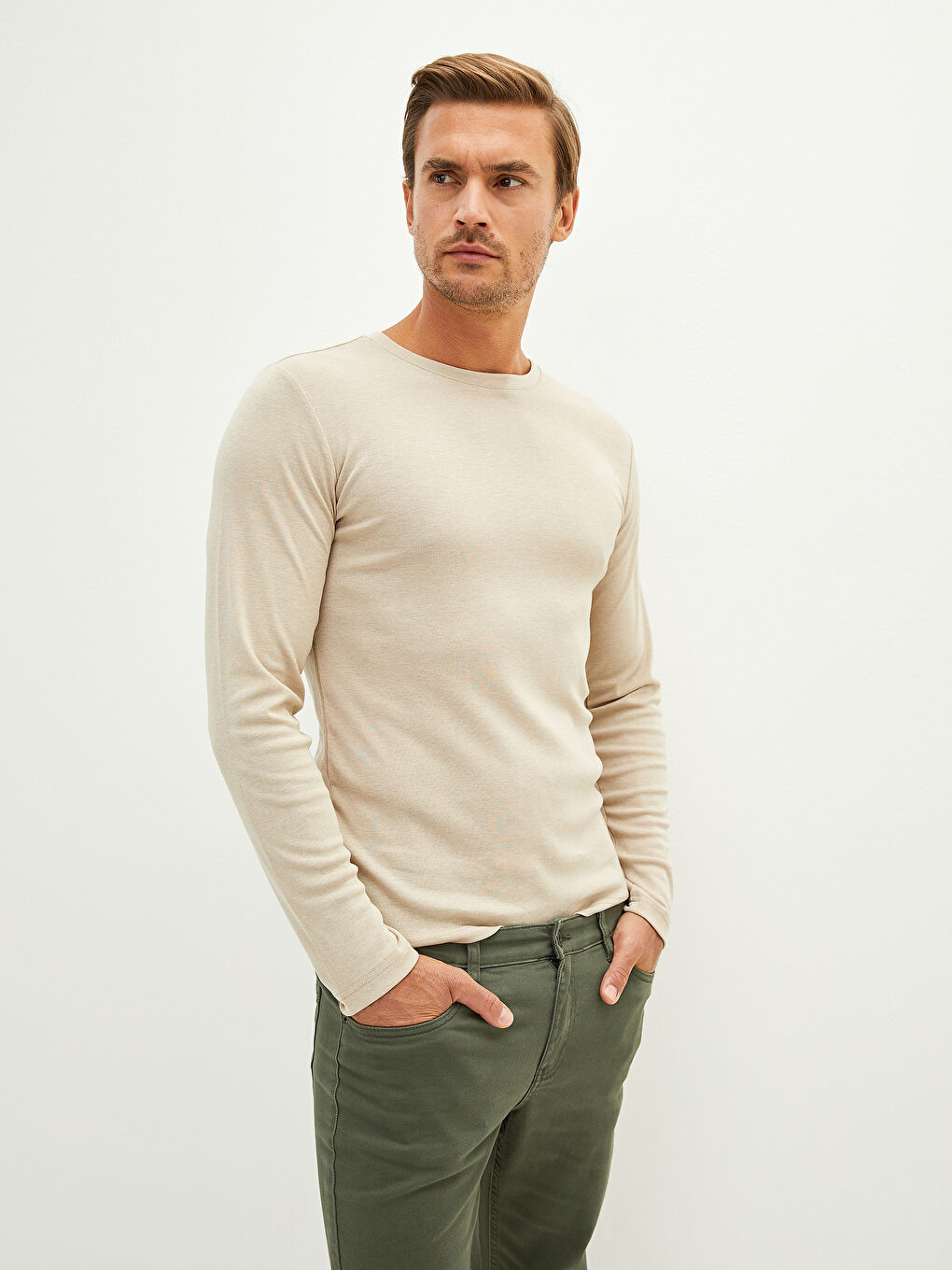 Crew Neck Long Sleeve Basic Men's T-shirt