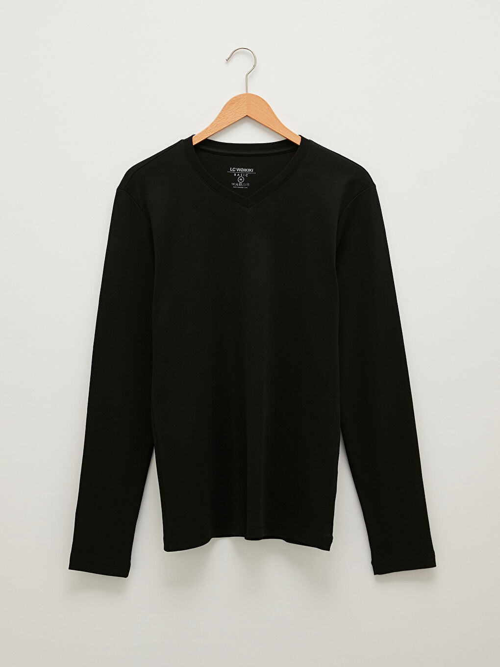 Siyah V Yaka Uzun Kollu Penye Erkek Tişört-4