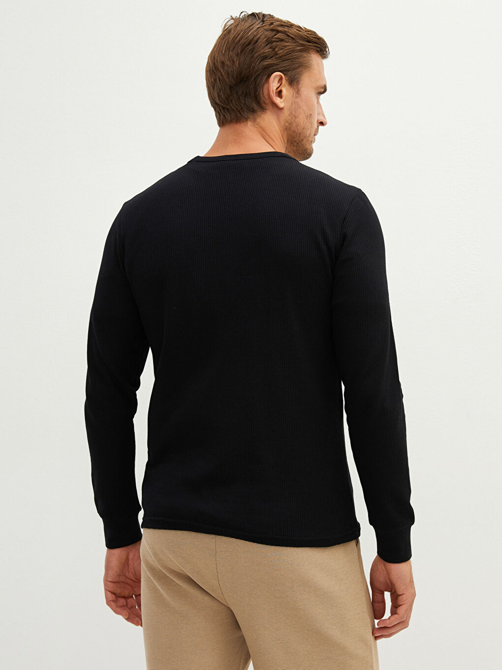 تيشيرت كم طويل ياقة دائرية عادي للرجال-4