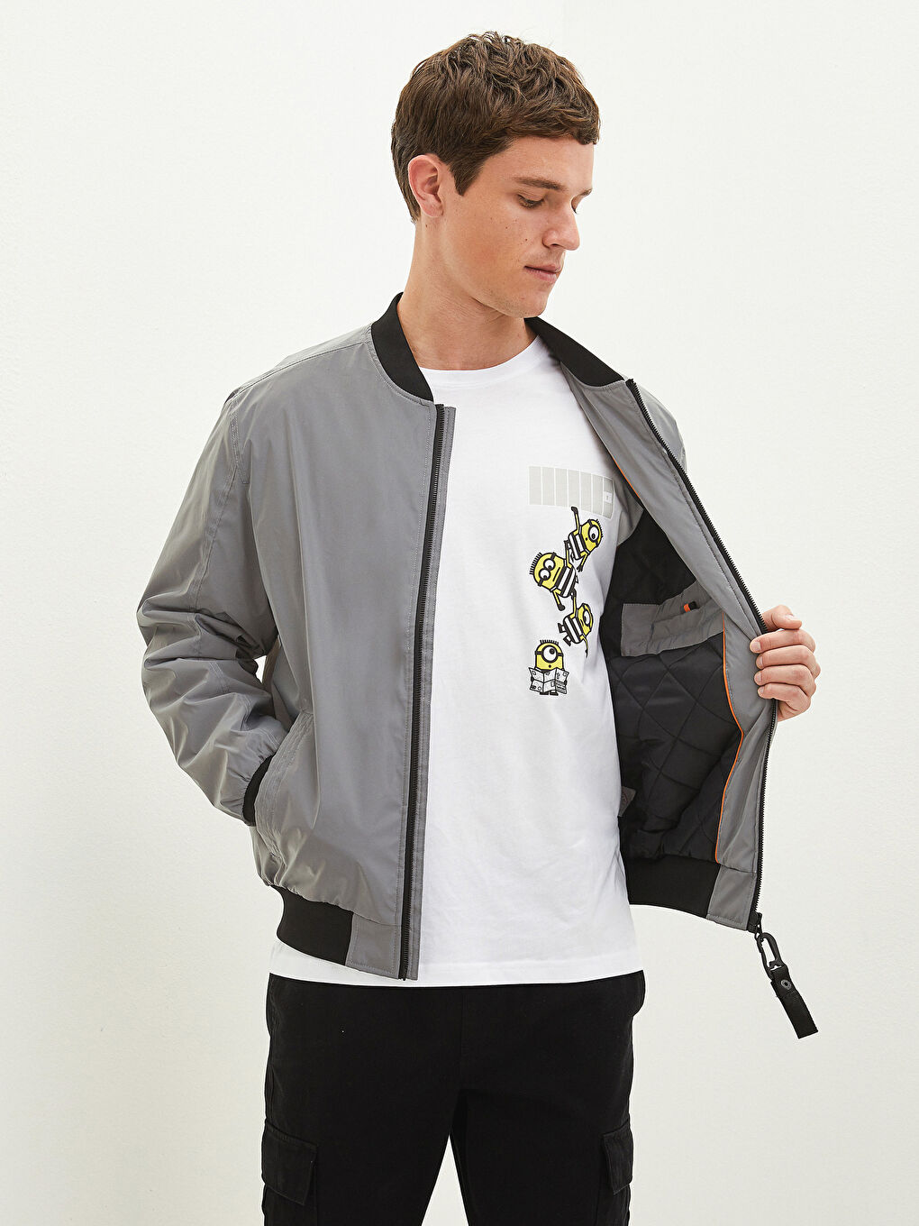 جاكيت بومبر رجالي بقصة عادية وياقة كلية-3