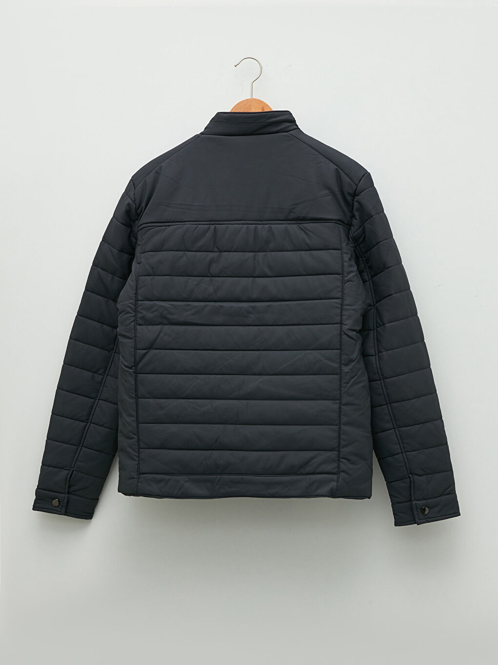 Antrasit Standart Kalıp Dik Yaka Erkek Deri Görünümlü Mont-6