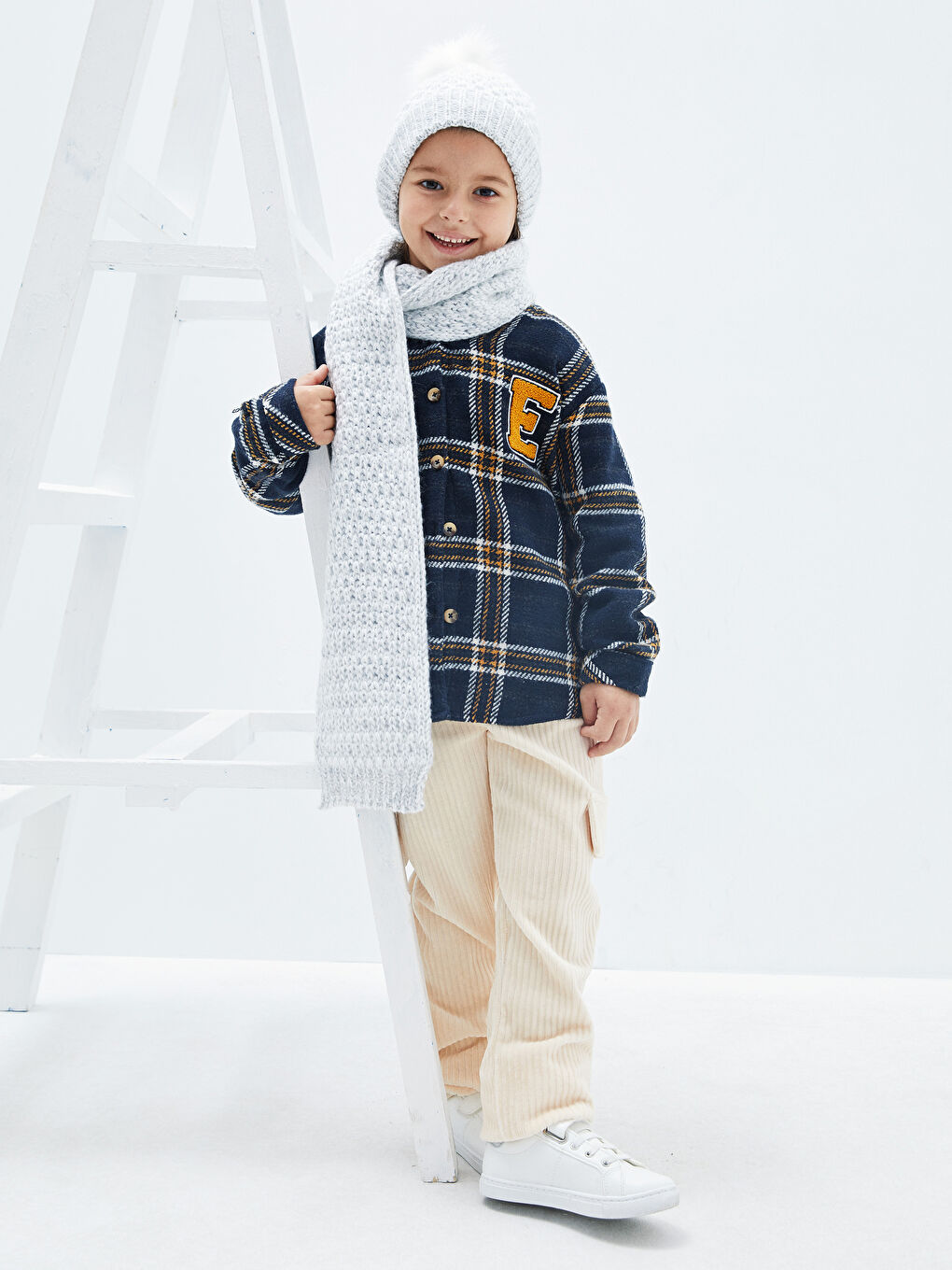 Gri Kız Çocuk Triko Atkı Bere Takımı-1