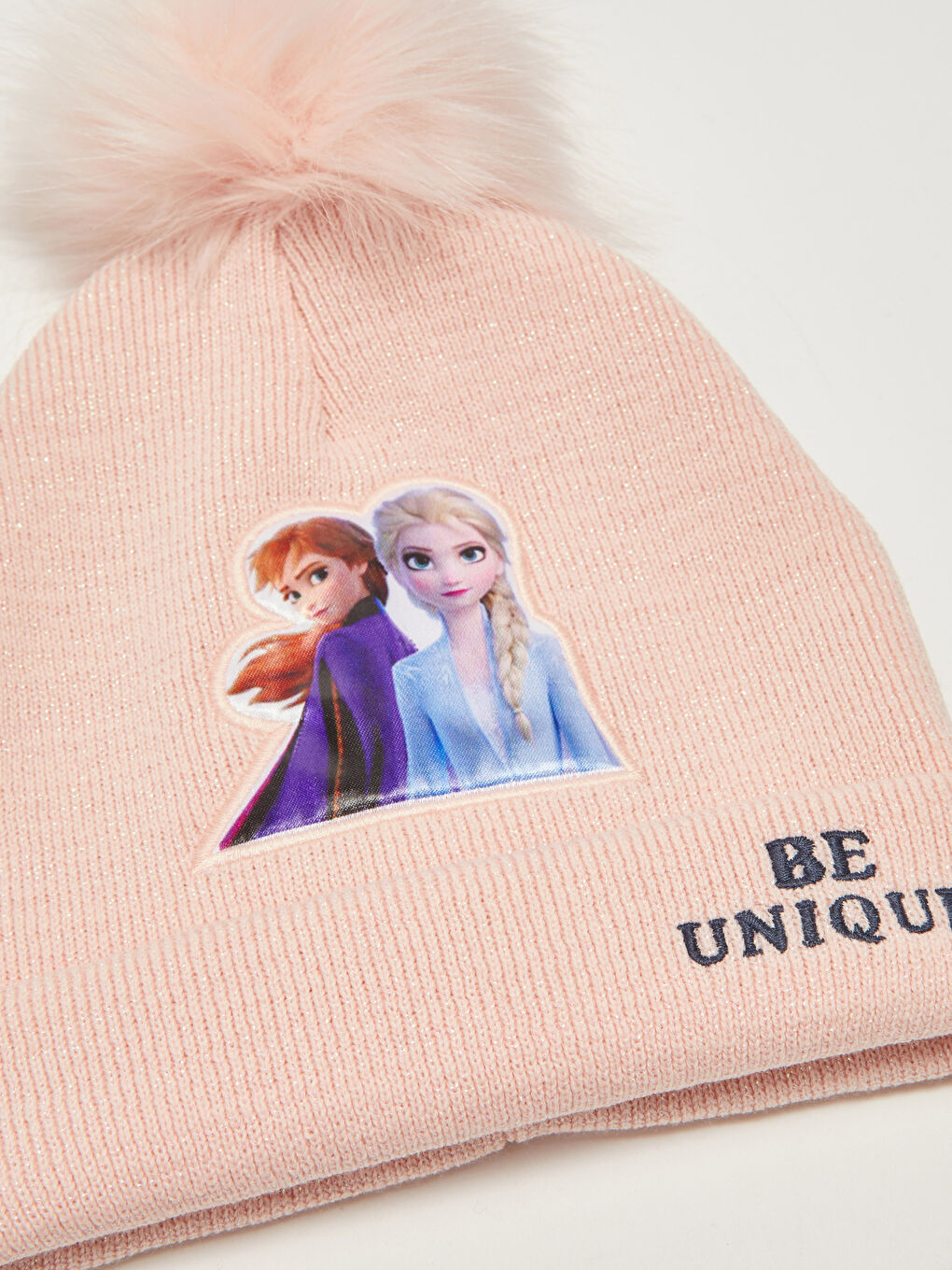 Pembe Kız Çocuk Frozen Lisanslı Ponponlu Triko Bere-1