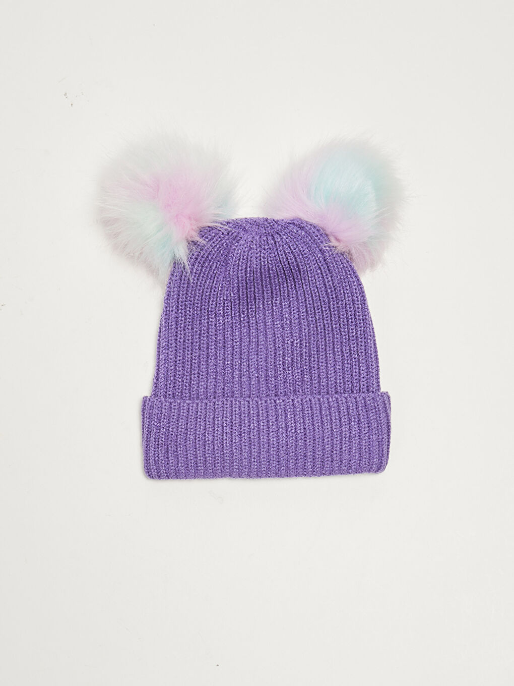 Girl's Tricot Beret with Pompoms-2
