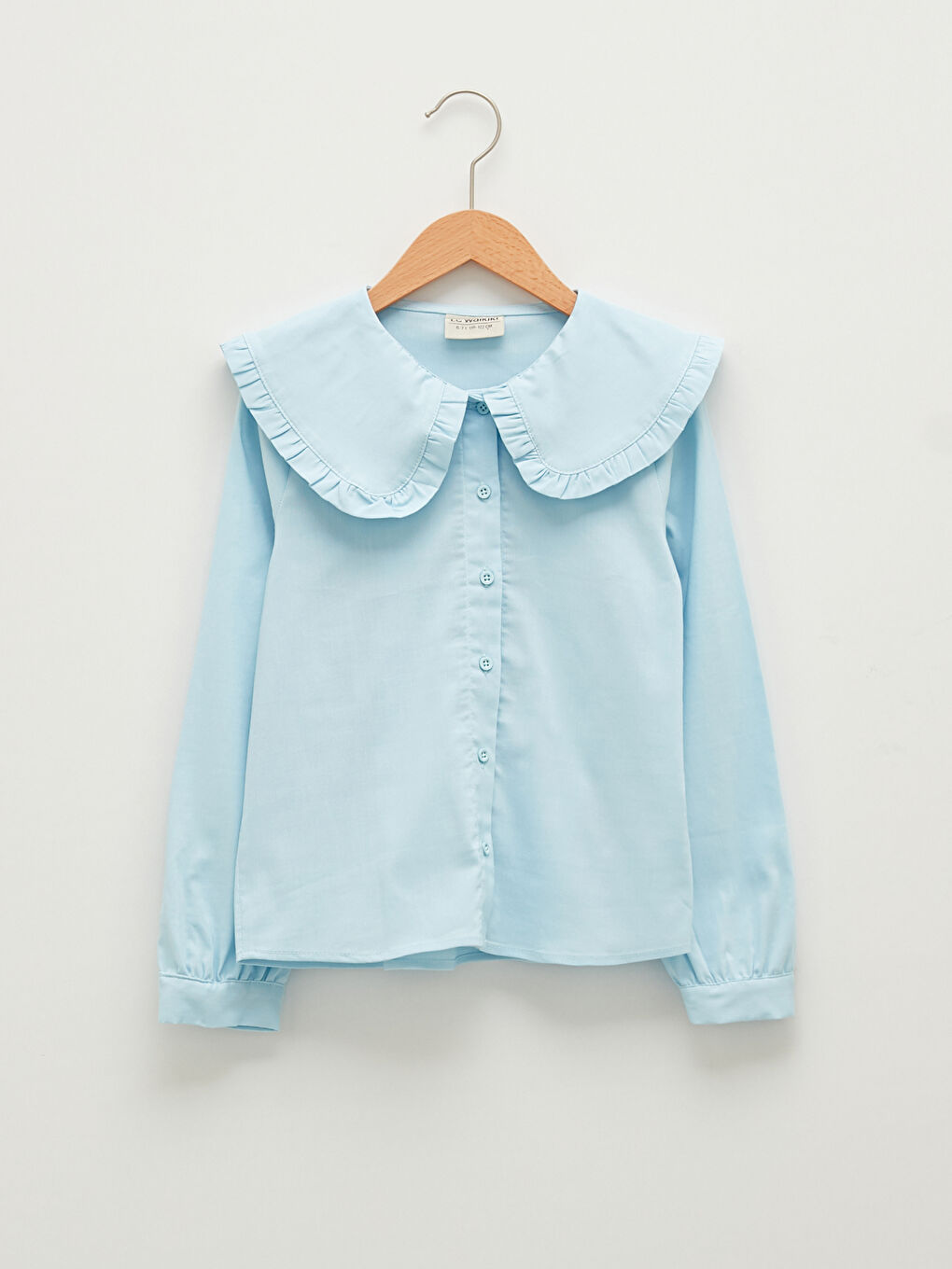 Chemise Fille Basique à Col Claudine en Popeline à Manches Longues