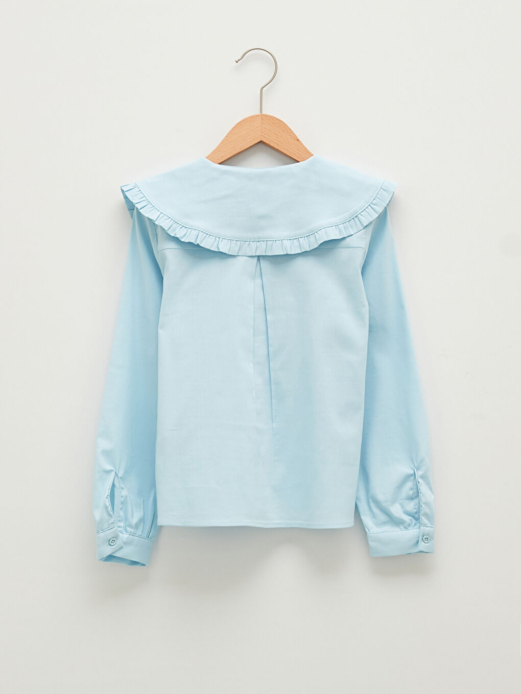 Chemise Fille Basique à Col Claudine en Popeline à Manches Longues-1