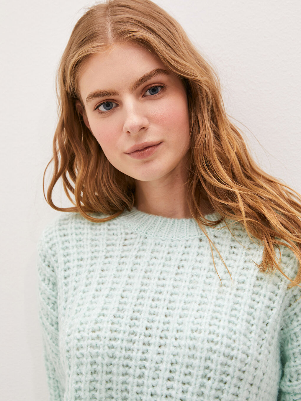 سترة تريكو كم طويل واسعة بياقة دائرية منقوشة للسيدات-3