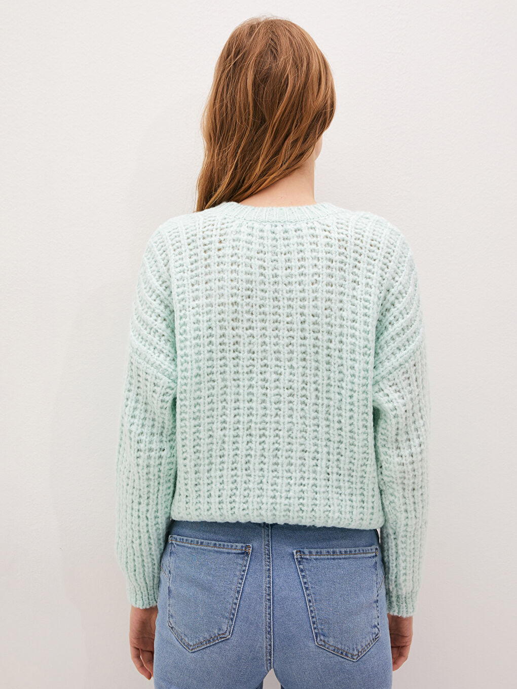 سترة تريكو كم طويل واسعة بياقة دائرية منقوشة للسيدات-4