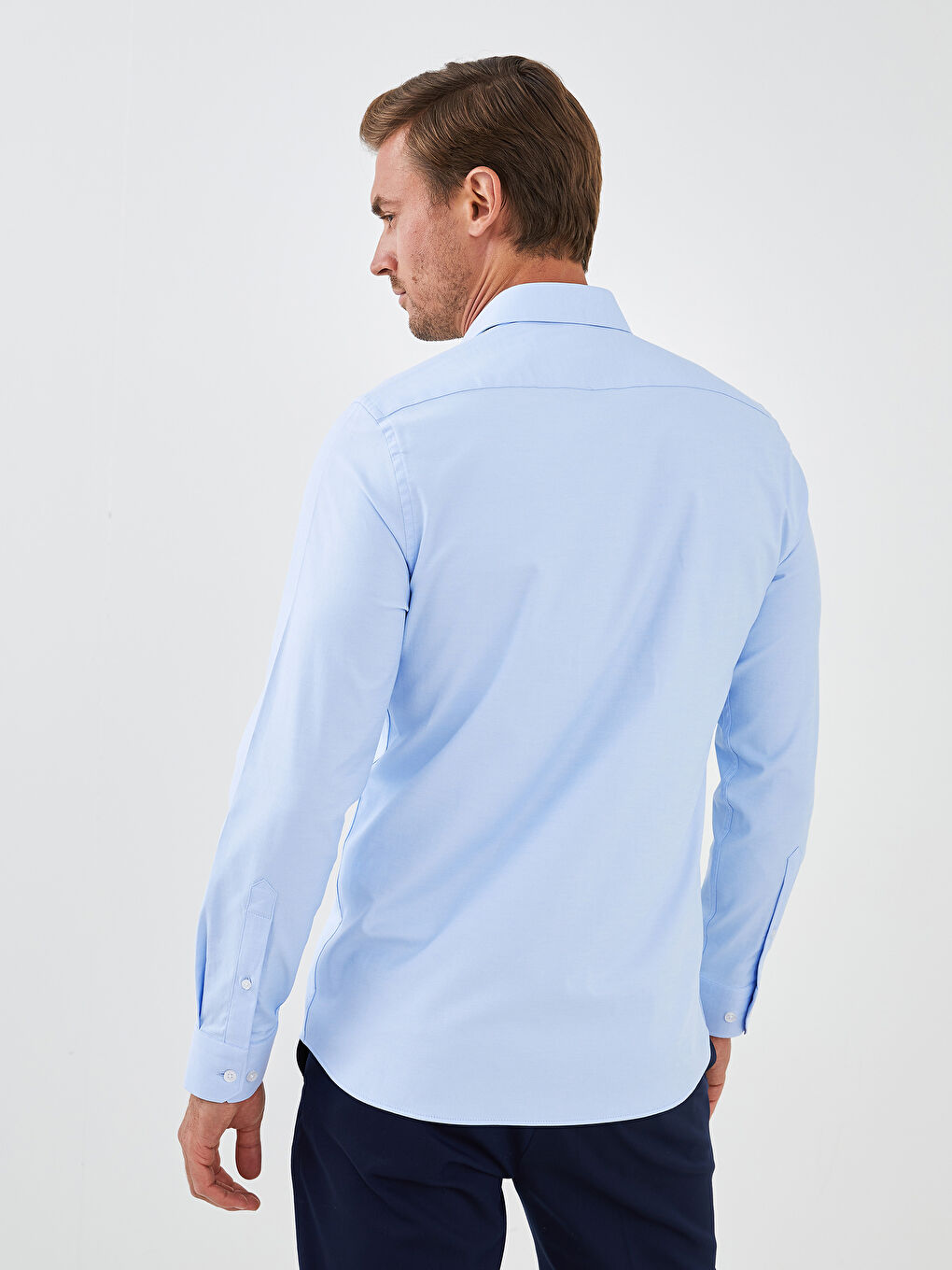 قميص أوكسفورد كم طويل رفيع للرجال-4