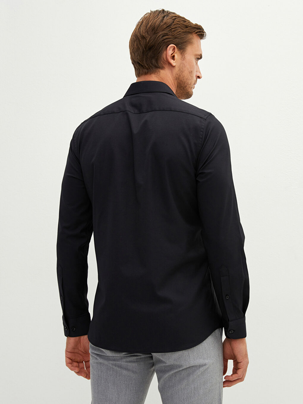 قميص أوكسفورد كم طويل رفيع للرجال-4