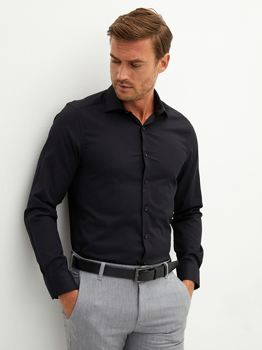 قميص أوكسفورد كم طويل رفيع للرجال