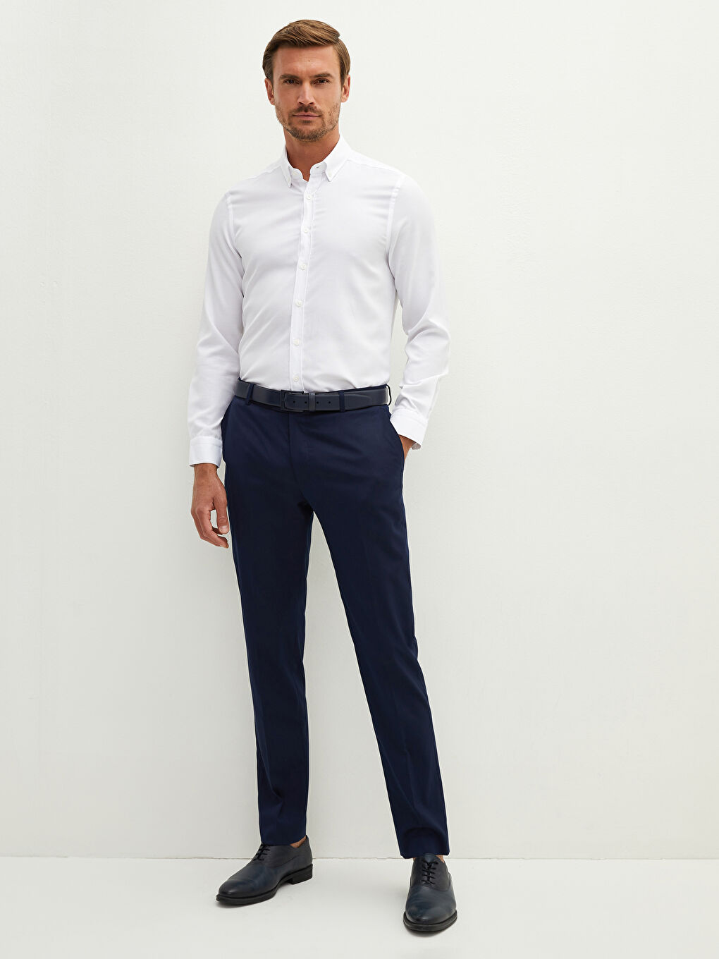 Beyaz Slim Fit Uzun Kollu Oxford Erkek Gömlek-2